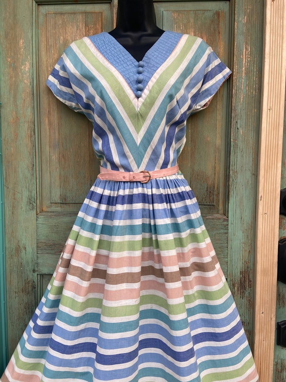 1940s Pastel Striped Day Dress