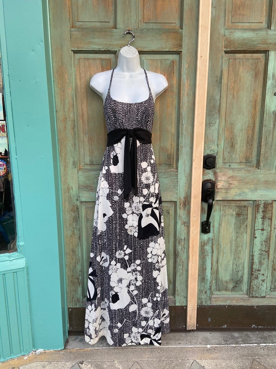 70s Vintage Black White Nylon Tropical Print Hawai
