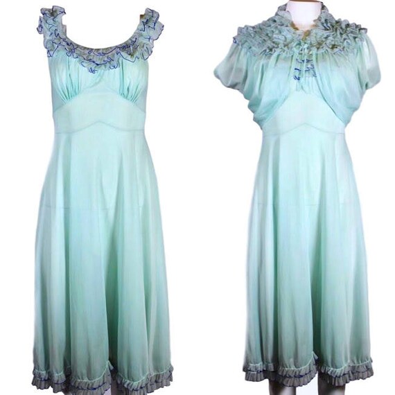 Vintage Light Aqua 2 Piece Nylon Peignoir Set Vani