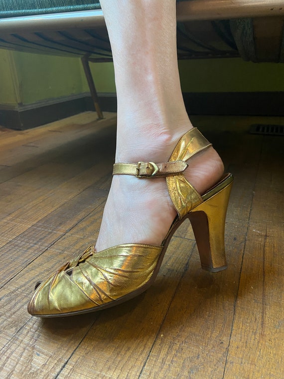 Gold 1930s Peep Toe Sandals