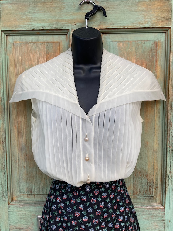 40s White Nylon Blouse