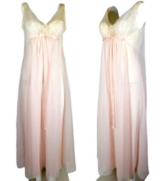 Vintage Pink Vanity Fair Nylon, Chiffon Long Night
