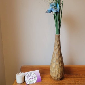 Vintage Carved Wood Bud Vase: Tall Minimalist Bohemian Decor