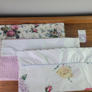 Vintage King Size Pillowcases Set of 3. Mixed King Size Lace Edged, Floral & Pink Checks Pillowcase Bedding Modern Farmhouse Free Shipping