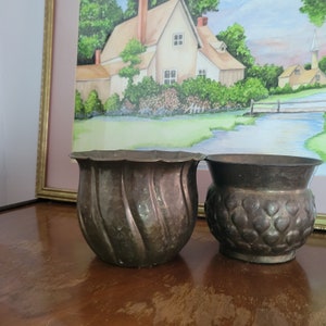 Vintage Brass Pots Set of 2 Gold Metal Planters Urns