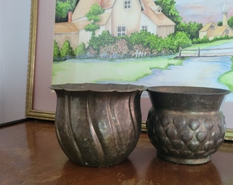 Vintage Brass Pots Set of 2 Gold Metal Planters