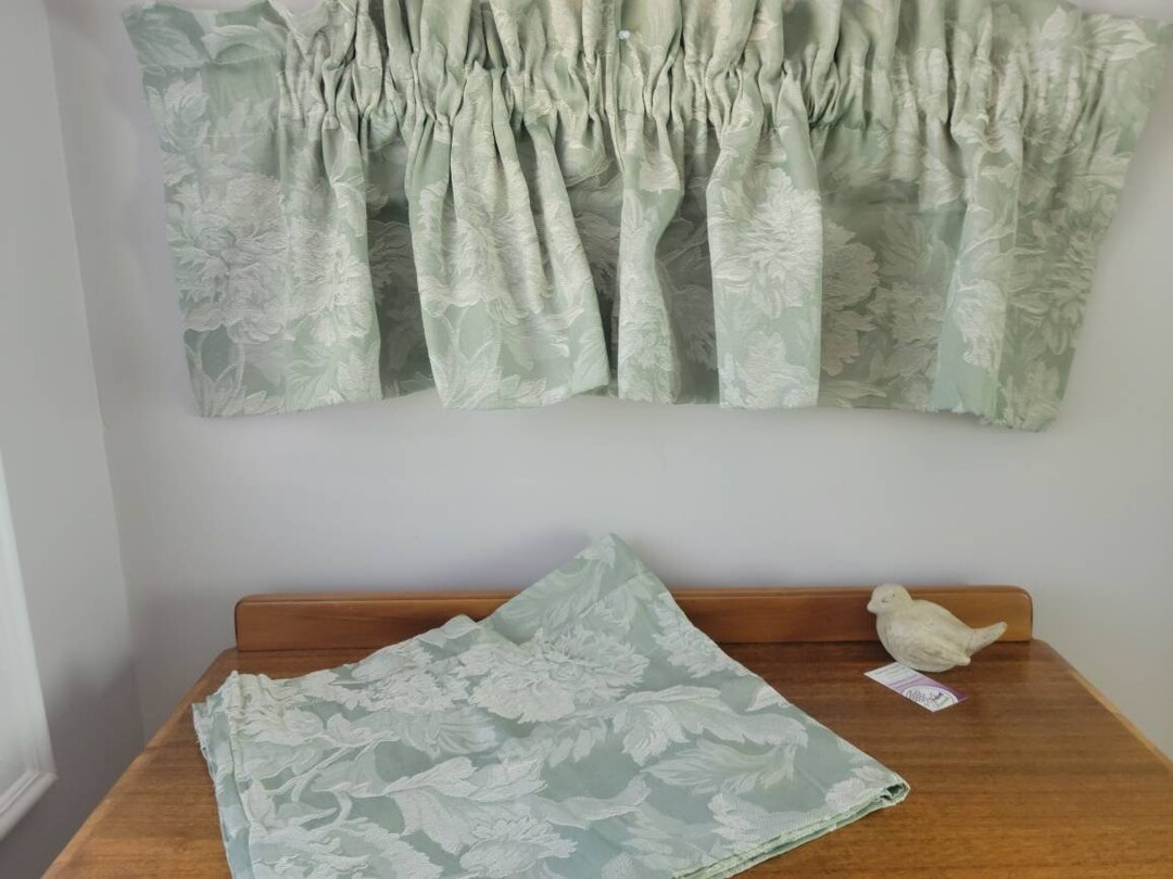 Vintage Sage Green Valances Pair Set Pretty Green Brocade Etsy
