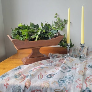 Vintage Kompott Schüssel mit Fuß. Mid Century rechteckige Holz Obstschale 1950er Jahre