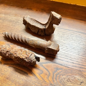 Rusty Railroad Parts Sculptures.  Rustic Industrial Salvage Iron Supply Set of 3