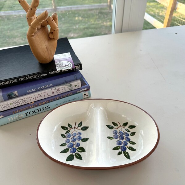 Strangl Vintage Divided Plate Serving Dish. Blueberry Pattern Pottery