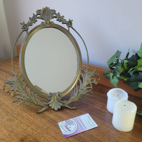 Vintage Oval Gold Tabletop Mirror Ornate Boho Romantic Vanity Mirror Victorian Decor