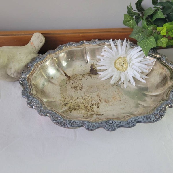 Vintage Vanity Plate Dish. Silver Plated Tray. Countess by International Silver Co. French Antique Patinaed Oval Serving Tray