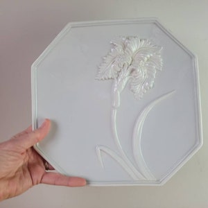 Vintage Nora Fenton Italian Plate: Gray Octagonal Porcelain Iris Decor