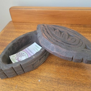Vintage Carved Wood Box: African Secret Storage, Jewelry Trinket Organization