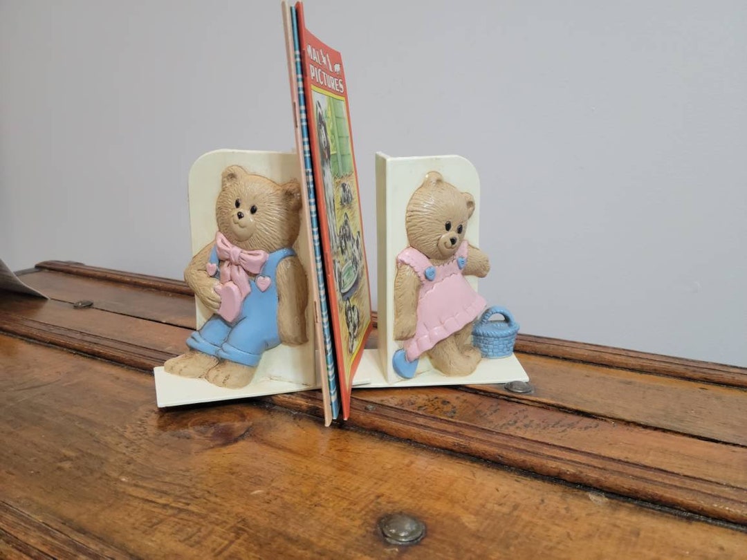 Teddy Bear Bookends Retro Vintage Kids Room Decor Cute Bookshelf ...