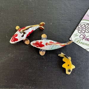 Vintage Glass Koi Fish Set of 3. Japanese Miniature Colored Glass Ornaments