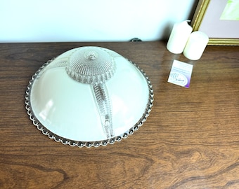 Antique Beaded Glass Globe Shade for Hanging Light Fixture w/ Three Chains. 1940's Semi Flush Ceiling Light Cover. Art Deco