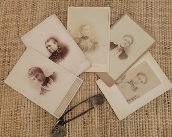 Antique Photographs Victorian Women Sepia Portraits Set of 5 1800's Collectible Vintage Portraits on White Background