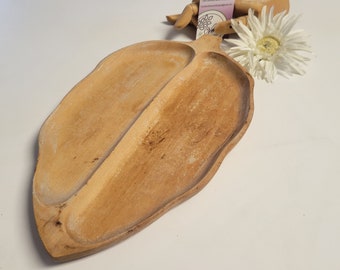 Mid-Century Blatt-Tablett aus Holz, Vintage-Serviergeschirr