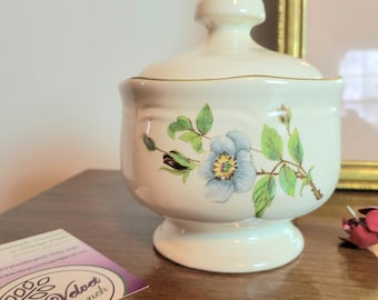 Vintage Lidded Dish with Florals Sugar Bowl. Cute Sangostone Ceramic Jam Jar Bakeware