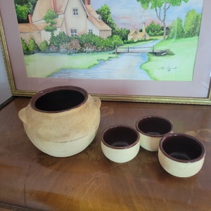 Vintage Watt Brown Crock Set of 4. Mid Century Ovenware Ceramic Pot Planters