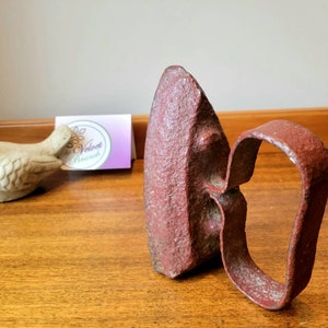 Rustic Antique Iron. Red Cast Iron Doorstop. Vintage Laundry Room Decor Primitive Farmhouse Style