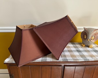 Satin Brown Vintage Lampshade Pair, Set of 2 Lampshades with Inner Harp
