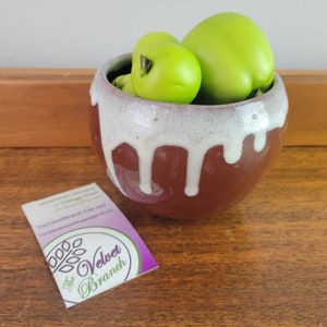 Vintage Brown Drip Glaze Bowl. Retro 1970&#39;s Kitchen Bean Pot Pottery. Ceramic Small Planter, Pencil Holder
