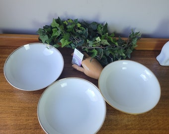 Three Antique White Serving Bowl Set W/ Gold Rim. Set of 3, Havilland and Royalton White Porcelain