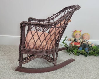 Antique Child's Rocker Wicker Chair. Victorian Kid's Room Toddler Chair w/ Custom Cushions