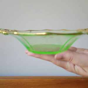 Antique Uranium Glass Bowl: Cambridge Vaseline Green & Gold Dish