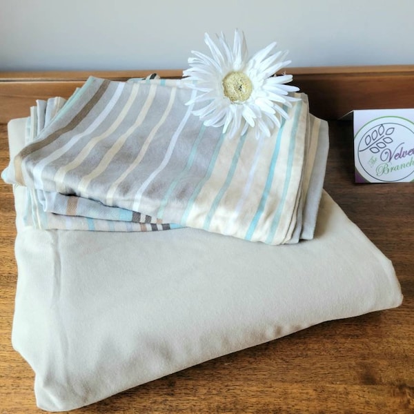 Vintage Wamsutta Queen Sheet Set. Flat Sheet and Striped Pillowcase Pair Neutral Tan Queen Bedding Set Multi Stripe Brown Teal Gray White
