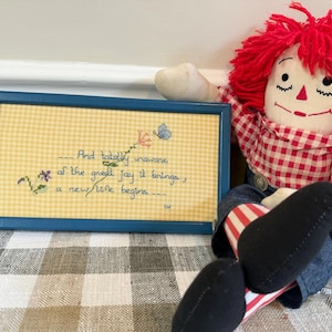 Vintage Framed Poem: Cross Stitched Baby Gift. Newborn New Mother Wall Art