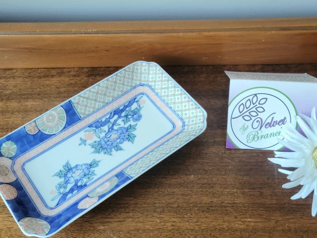 Vintage Japanese Plate. Beautiful Pink & Blue Hand Painted Vintage Dish Andrea by Sadek