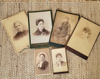 Antique Photographs Victorian Women Sepia Portraits Set of 6 1800's Collectible Vintage Lady Portraits