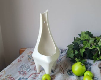 Vintage Art Deco White Planter. Footed Mid-Century Modern Dish. Atomic Wall Pocket Succulent Container. Sebring Pottery