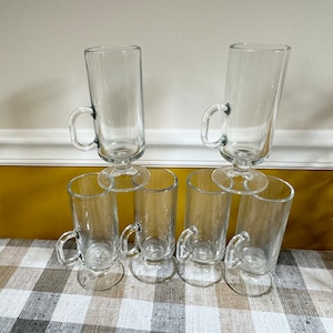 Vintage Handled Drinking Glasses Mugs Set of 6 Cocktail Stemware Cups Barware Dessert Dishes