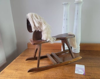 Vintage Wooden Toy Rocking Horse. Miniature Horse. Antique Kid's Children's Toy Room Decor