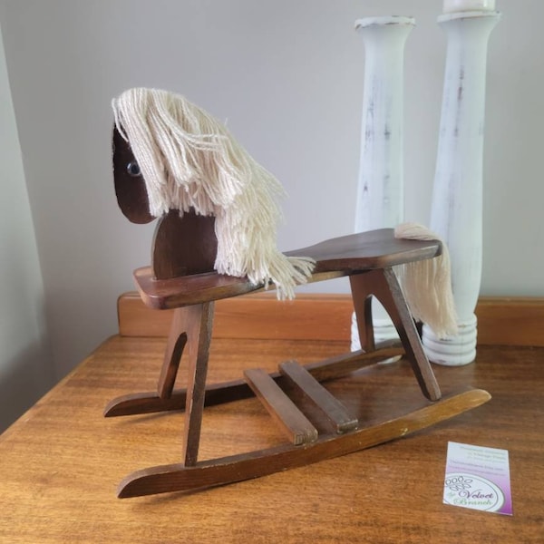 Vintage Wooden Toy Rocking Horse. Miniature Horse. Antique Kid's Children's Toy Room Decor