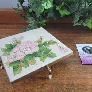 Vintage Ceramic Rose Trivet: Hand Painted Kitchen Decor