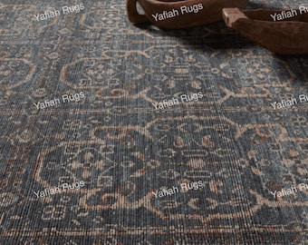 Tappeto Oushak in lana fatto a mano 9x12: nero carbone e beige