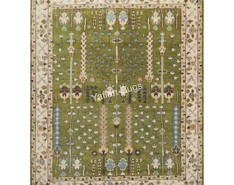 8x10 ft Moss Green Oushak Rug, Hand-Knotted Wool Rug