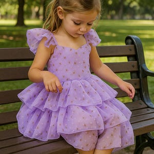 Whimsical Ruffle Tulle Flower Girl Dress – Puffy Sleeve Birthday Dress for Girls