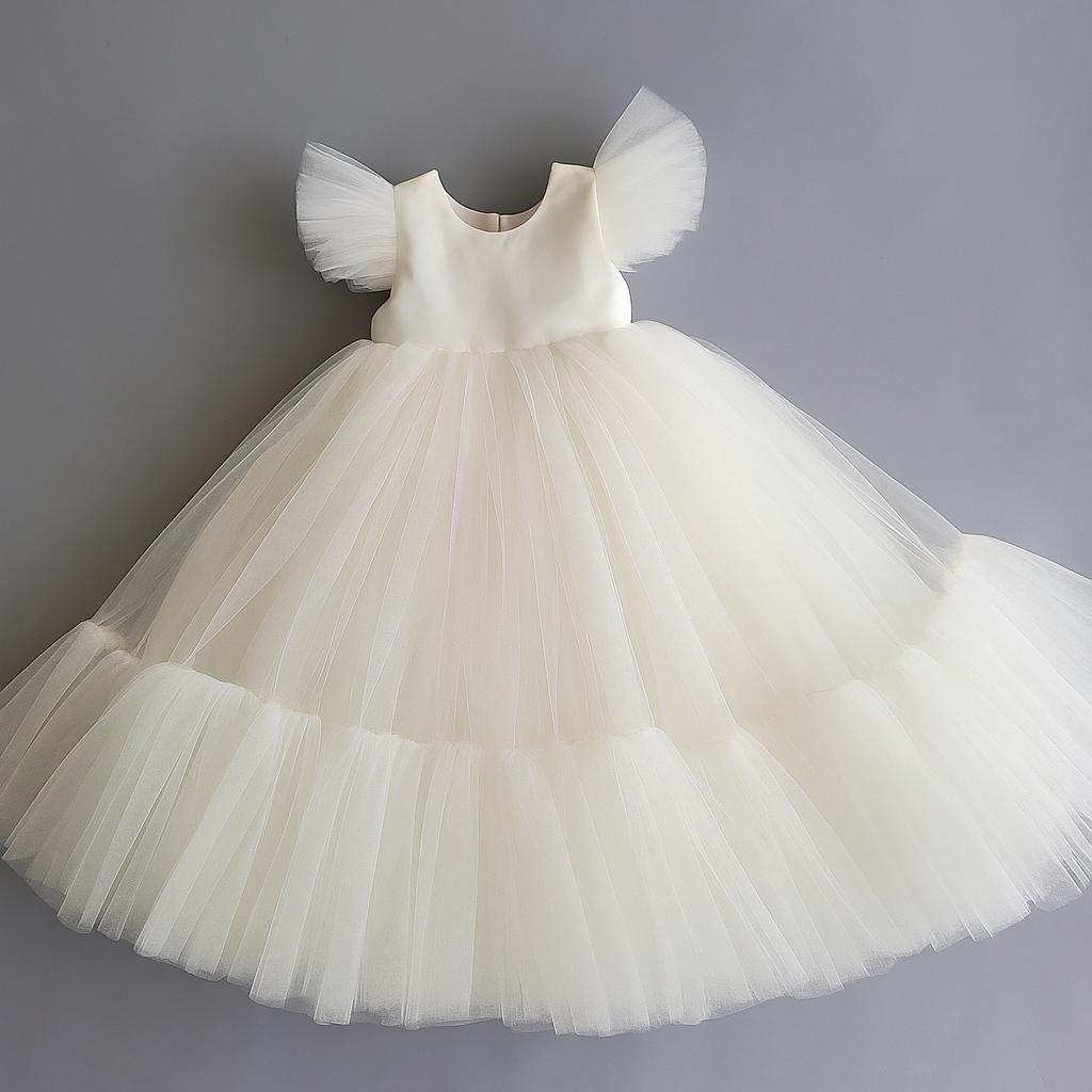 White Tulle Dress with Dots For Girls
