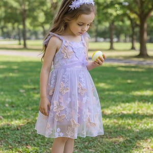 Butterfly Tulle Flower Girl Dress – Pink, White, Blue, or Purple | Birthday, Wedding, Toddler Party Dress | Girls Special Occasion Outfit