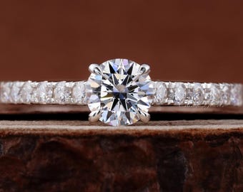 Runder Schliff-Diamantring 0.50CT Pave Band IGI-zertifizierter Verlobungsring
