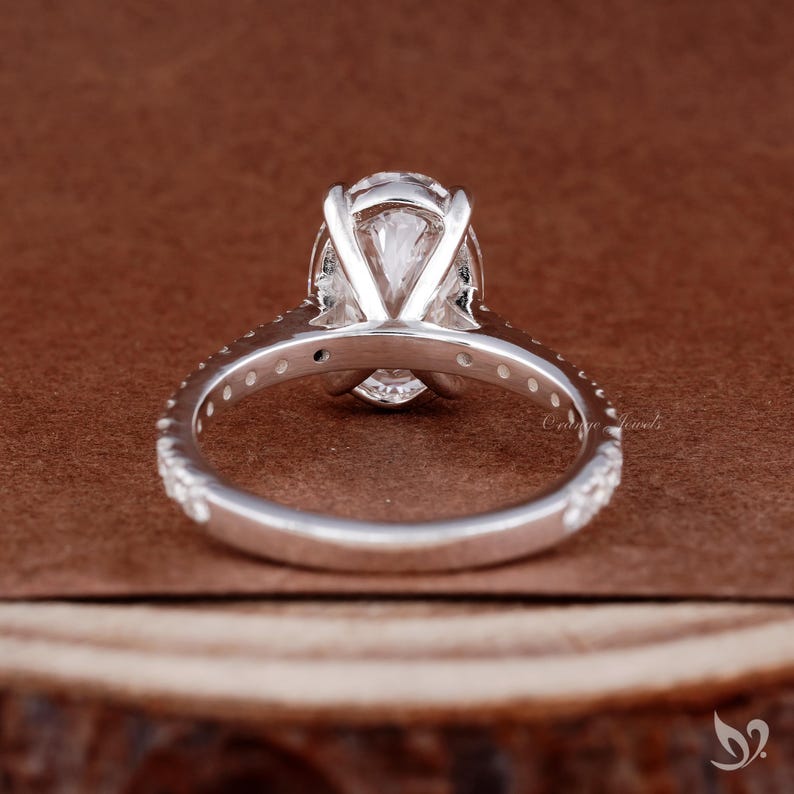 3CT Oval Lab Grown Diamond Cathedral Ring, Pave Band Ring, 18k White ...