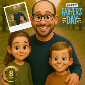 Retrato de dibujos animados personalizado para el Día del Padre / Papá e hijo estilo Pixar / Regalo digital personalizado