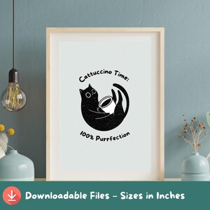 Cat Coffee Art Print: Quirky Kitchen Decor (Digital Download A2-A5 Sizes)