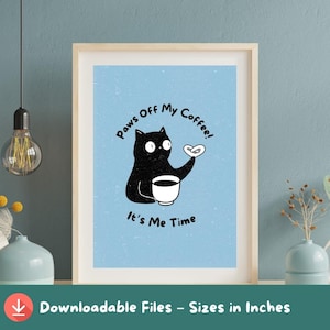 Funny Cat Coffee Art Print: Cozy Kitchen Decor (Digital Download A2-A5 Sizes)